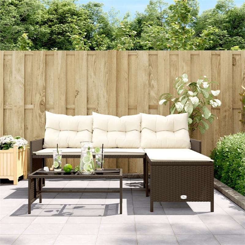 Bowery Hill Medium PE Rattan Garden Sofa With Removable Covers in Brown