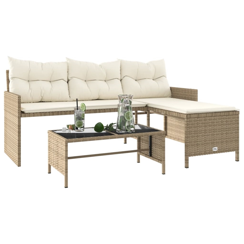 Bowery Hill 3-Seater Poly Rattan Garden Sofa With Removable Covers in Beige