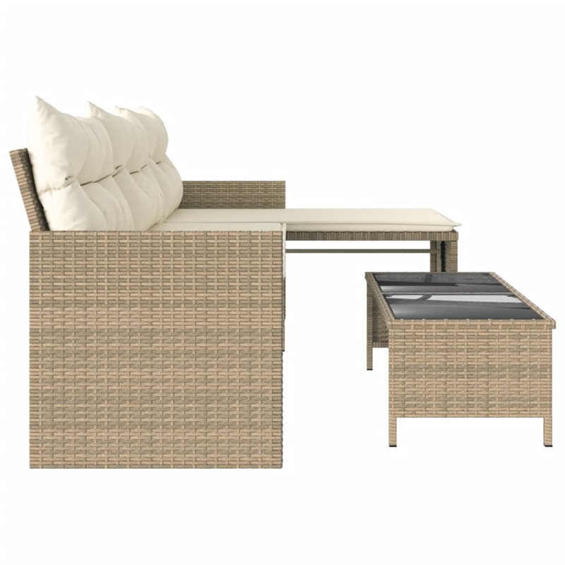 Bowery Hill 3-Seater Poly Rattan Garden Sofa With Removable Covers in Beige