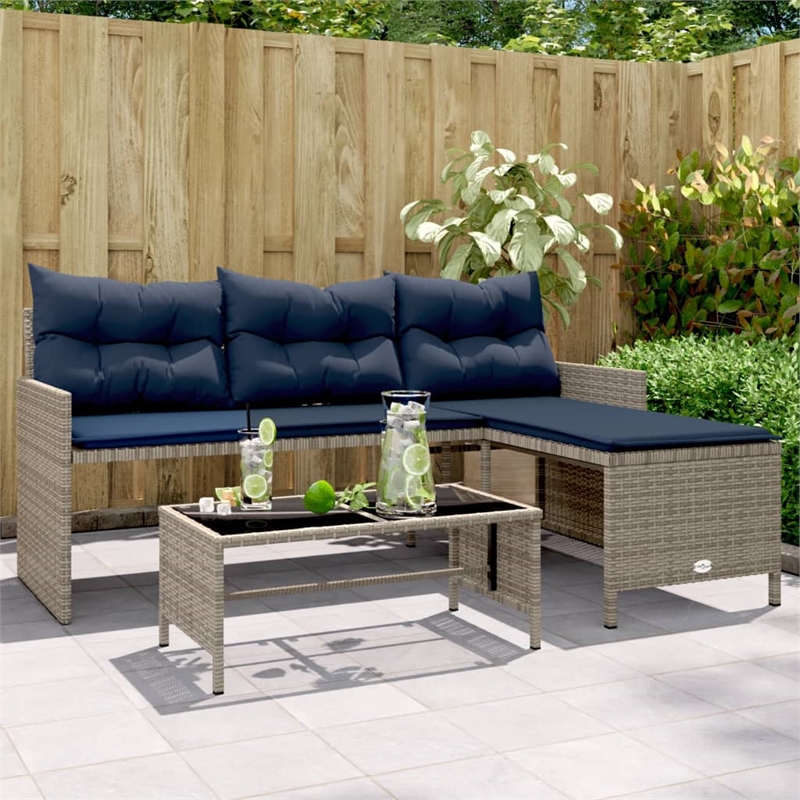 Bowery Hill Contemporary Synthetic Poly Rattan Garden Sofa in Gray And Navy Blue