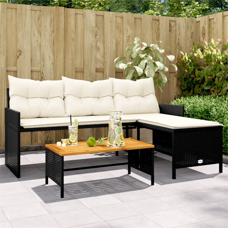 Bowery Hill Large Poly Rattan Garden Sofa With Removable Covers in Black