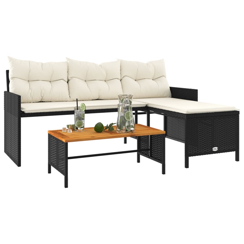 Bowery Hill Large Poly Rattan Garden Sofa With Removable Covers in Black