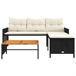 Bowery Hill Large Poly Rattan Garden Sofa With Removable Covers in Black
