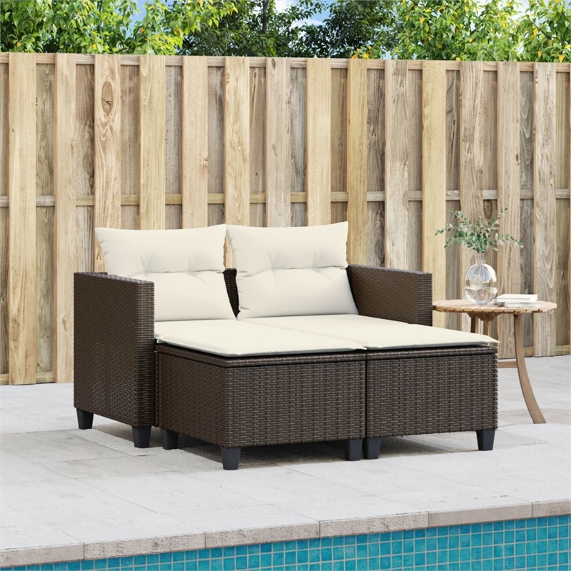 Bowery Hill 2-Seater PE Rattan Garden Sofa With Removable Covers in Brown