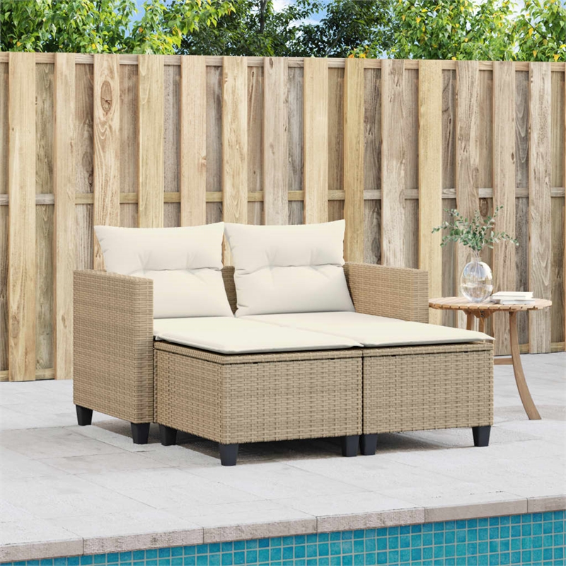 Bowery Hill Standard PE Rattan Garden Sofa With Removable Covers in Beige