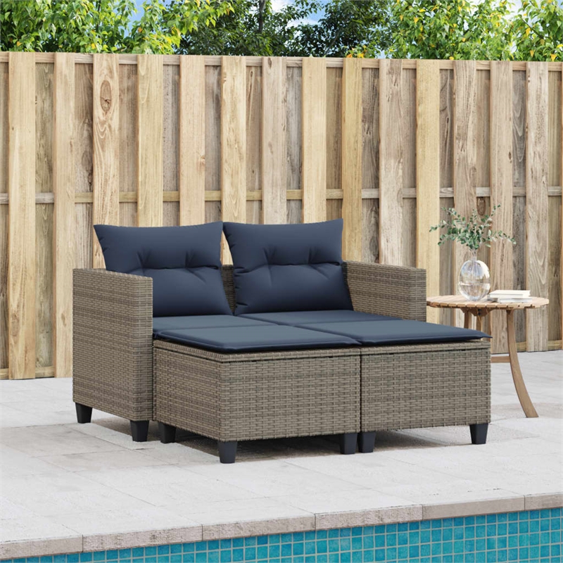 Bowery Hill Large PE Rattan Garden Sofa With Removable Covers in Gray