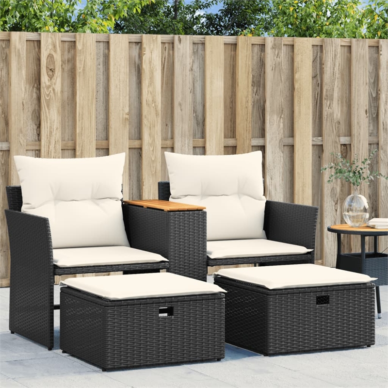Bowery Hill PE Rattan Garden Sofa With Adjustable Feet in Black