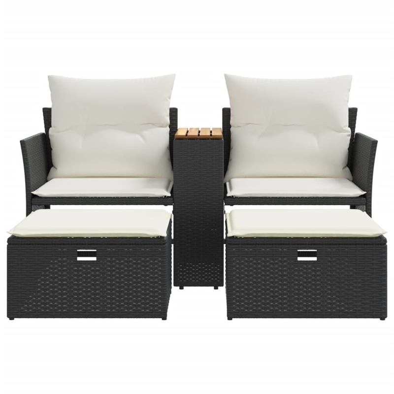 Bowery Hill PE Rattan Garden Sofa With Adjustable Feet in Black