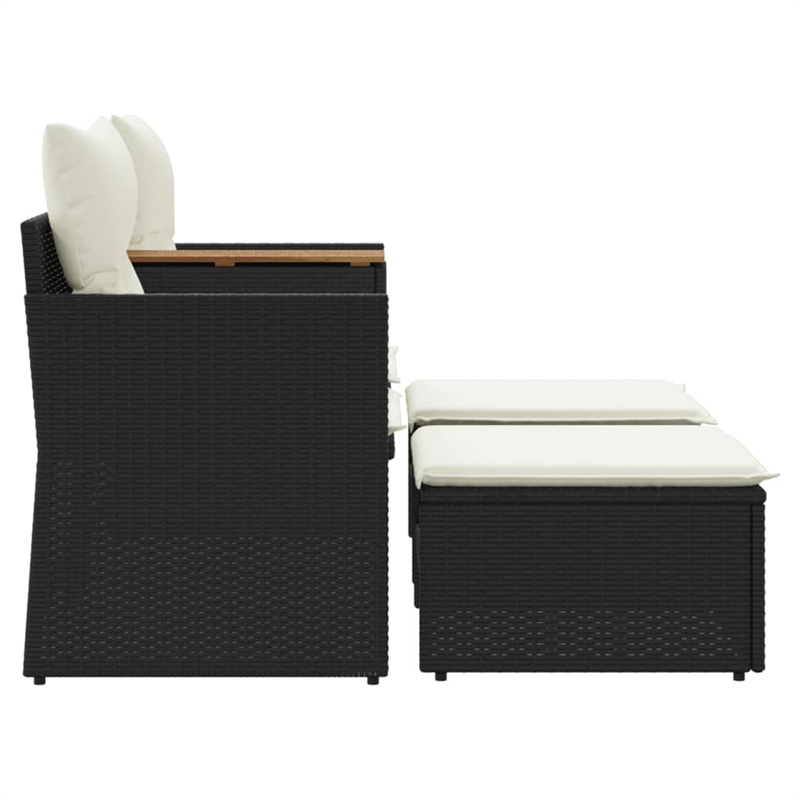 Bowery Hill PE Rattan Garden Sofa With Adjustable Feet in Black