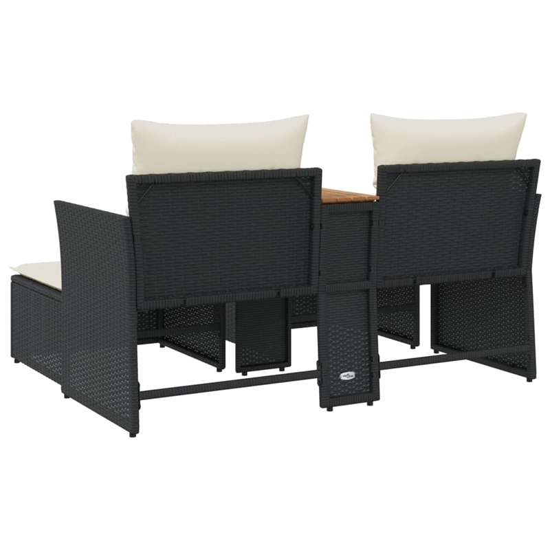 Bowery Hill PE Rattan Garden Sofa With Adjustable Feet in Black