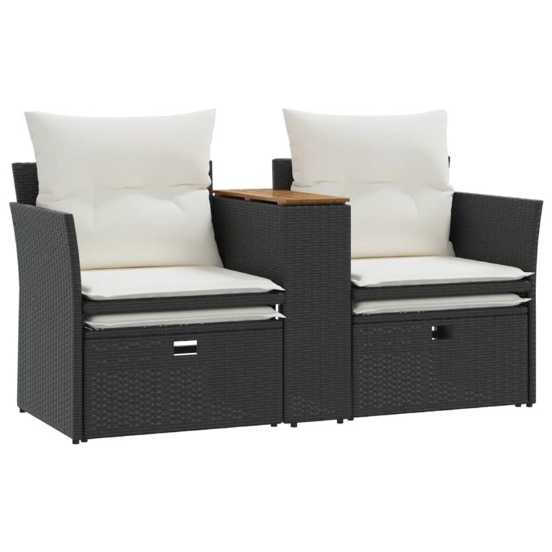 Bowery Hill PE Rattan Garden Sofa With Adjustable Feet in Black