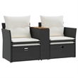 Bowery Hill PE Rattan Garden Sofa With Adjustable Feet in Black