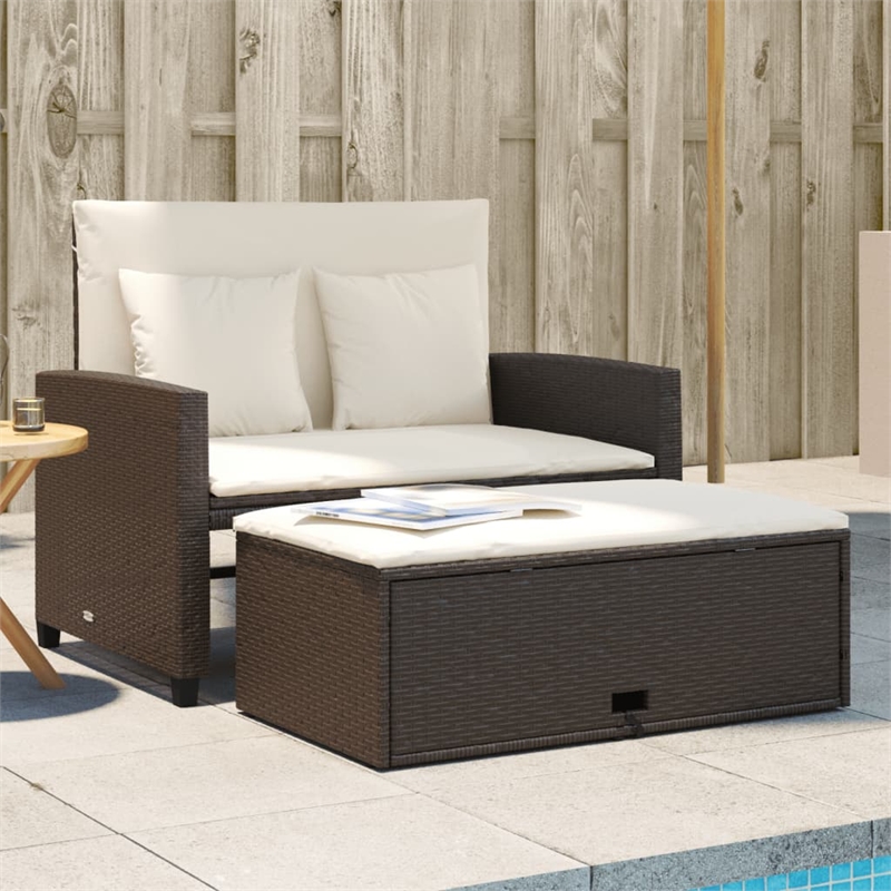 Bowery Hill 2-Seater Poly Rattan Patio Sofa With Cushions in Brown