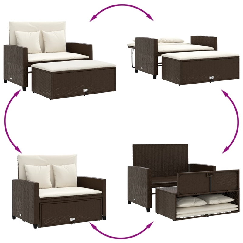 Bowery Hill 2-Seater Poly Rattan Patio Sofa With Cushions in Brown
