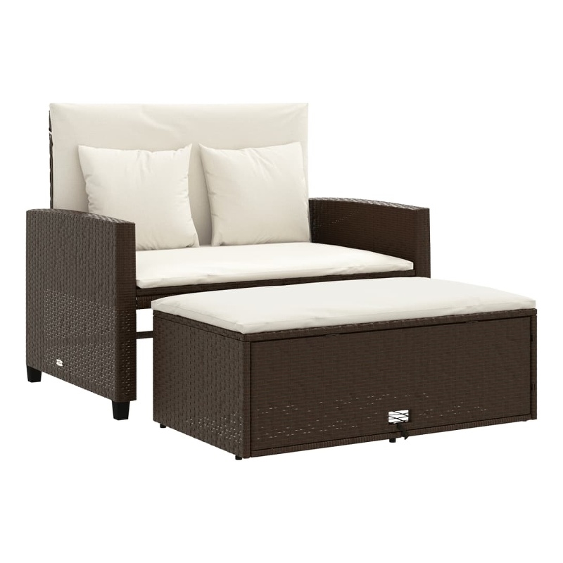 Bowery Hill 2-Seater Poly Rattan Patio Sofa With Cushions in Brown