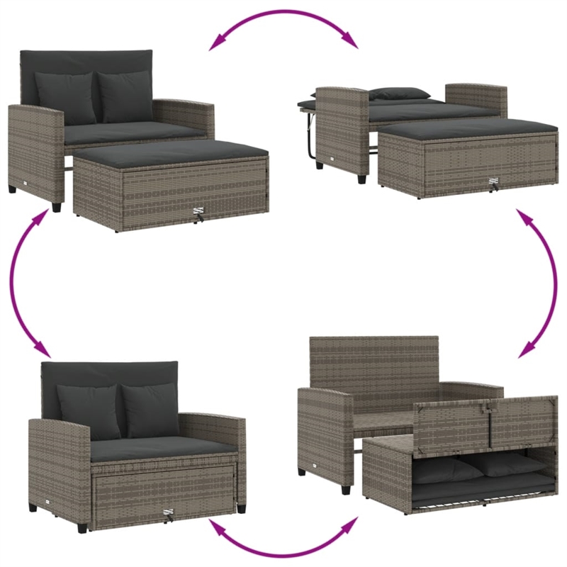 Bowery Hill Contemporary Medium PE Rattan Garden Sofa in Gray