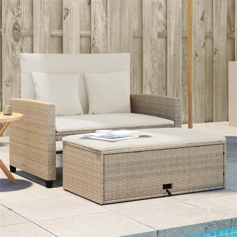 Bowery Hill Contemporary Synthetic Poly Rattan Patio Sofa in Beige