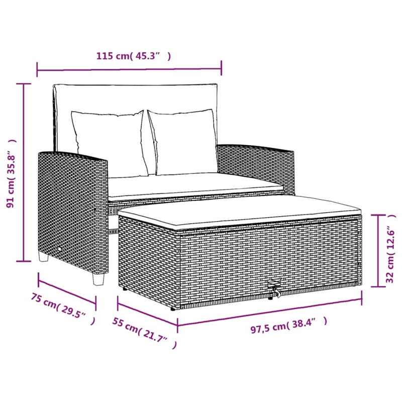 Bowery Hill Contemporary Synthetic Poly Rattan Patio Sofa in Beige