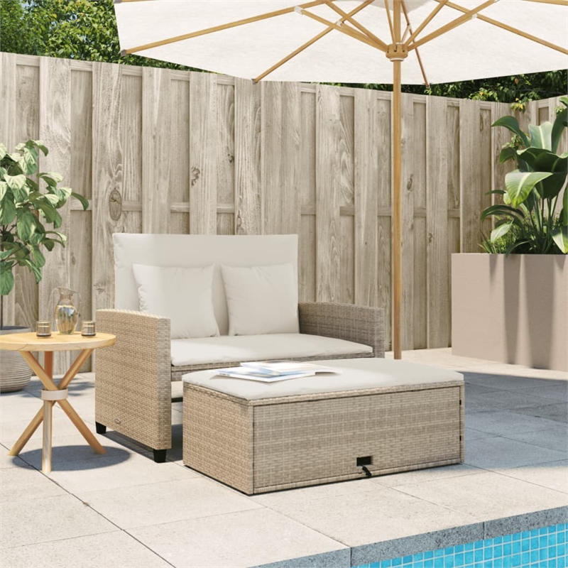 Bowery Hill Contemporary Synthetic Poly Rattan Patio Sofa in Beige