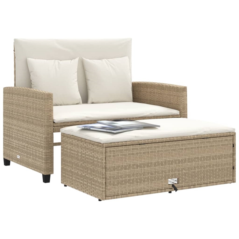 Bowery Hill Contemporary Synthetic Poly Rattan Patio Sofa in Beige