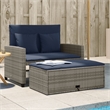 Bowery Hill PE Rattan And Powder-Coated Steel Patio Sofa in Gray & Navy Blue