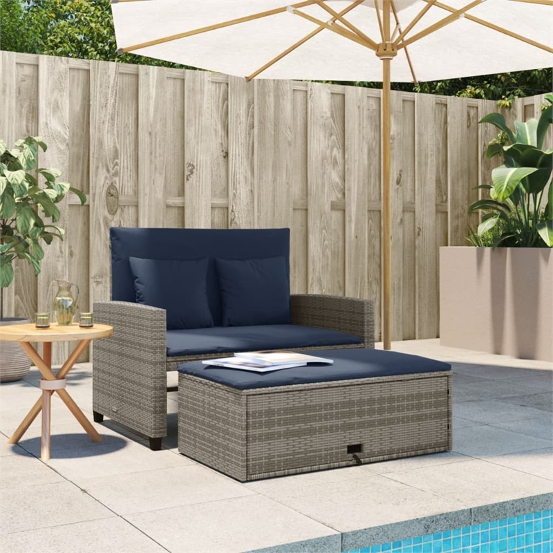 Bowery Hill PE Rattan And Powder-Coated Steel Patio Sofa in Gray & Navy Blue