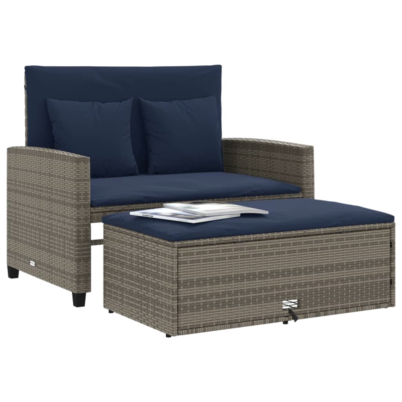 Bowery Hill PE Rattan And Powder-Coated Steel Patio Sofa in Gray & Navy Blue