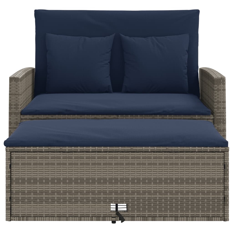 Bowery Hill PE Rattan And Powder-Coated Steel Patio Sofa in Gray & Navy Blue