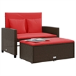 Bowery Hill Contemporary 2-Seater Poly Rattan Patio Sofa in Brown & Red