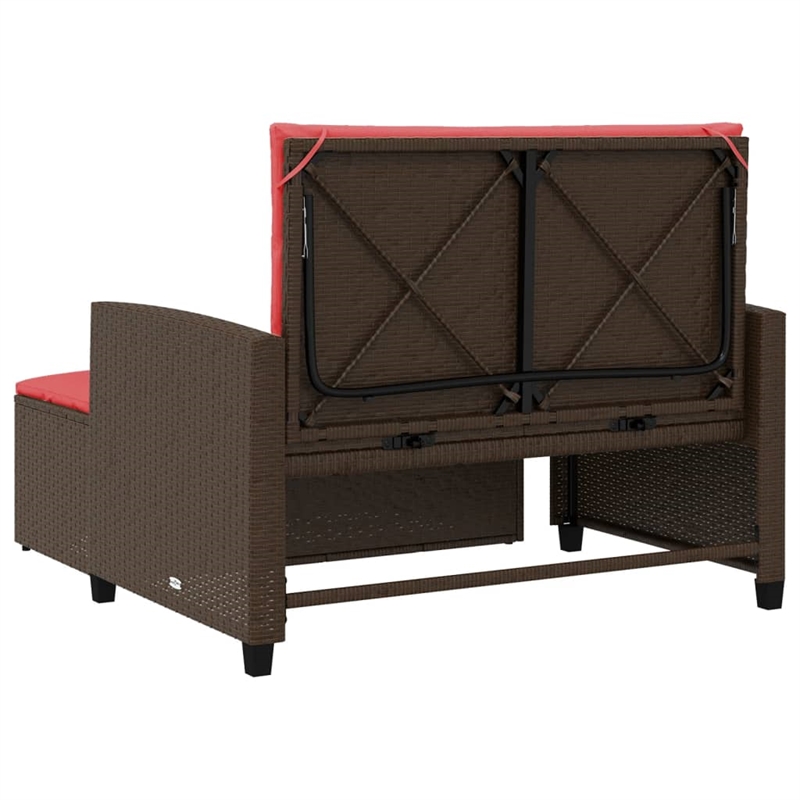 Bowery Hill Contemporary 2-Seater Poly Rattan Patio Sofa in Brown & Red