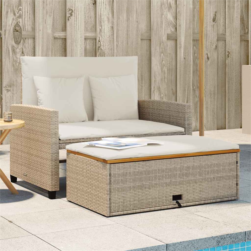 Bowery Hill 2-Seater Convertible Poly Rattan Patio Sofa in Beige