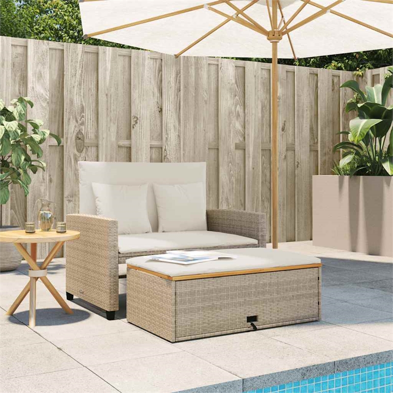 Bowery Hill 2-Seater Convertible Poly Rattan Patio Sofa in Beige