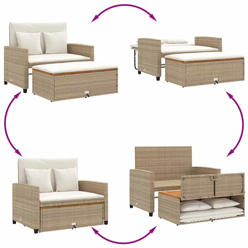 Bowery Hill 2-Seater Convertible Poly Rattan Patio Sofa in Beige