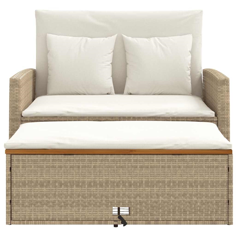 Bowery Hill 2-Seater Convertible Poly Rattan Patio Sofa in Beige