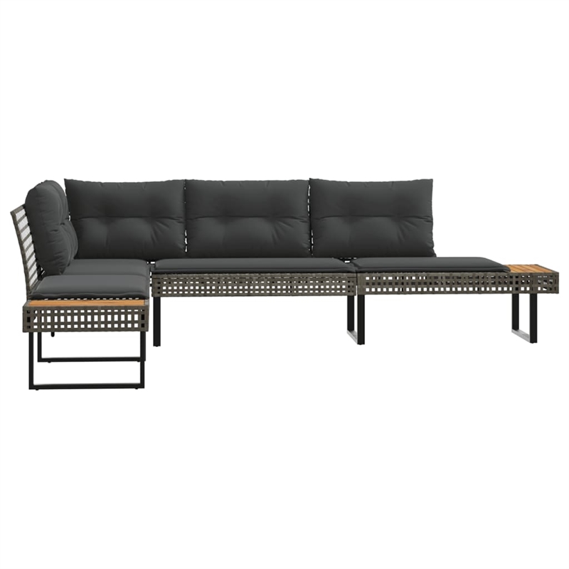 Bowery Hill L-Shaped Poly Rattan Garden Sofa With Removable Covers in Gray