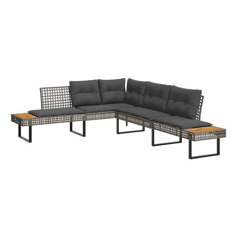 Bowery Hill L-Shaped Poly Rattan Garden Sofa With Removable Covers in Gray