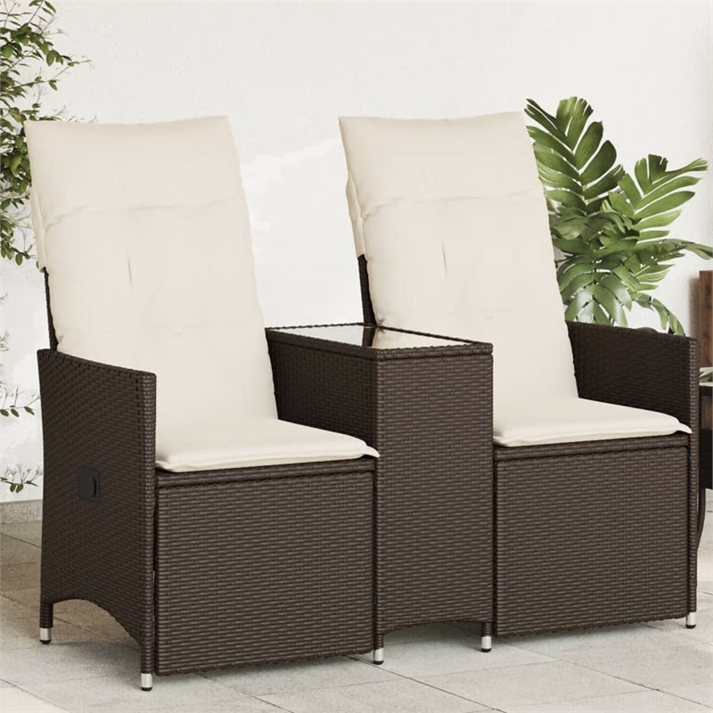 Bowery Hill Contemporary Synthetic Poly Rattan Reclining Garden Sofa in Brown