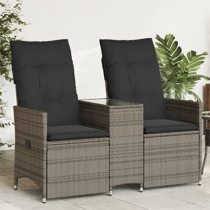 Bowery Hill Contemporary Synthetic Poly Rattan Reclining Garden Sofa in Gray