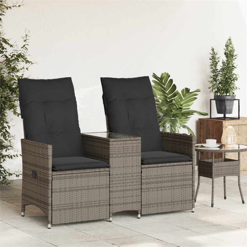 Bowery Hill Contemporary Synthetic Poly Rattan Reclining Garden Sofa in Gray