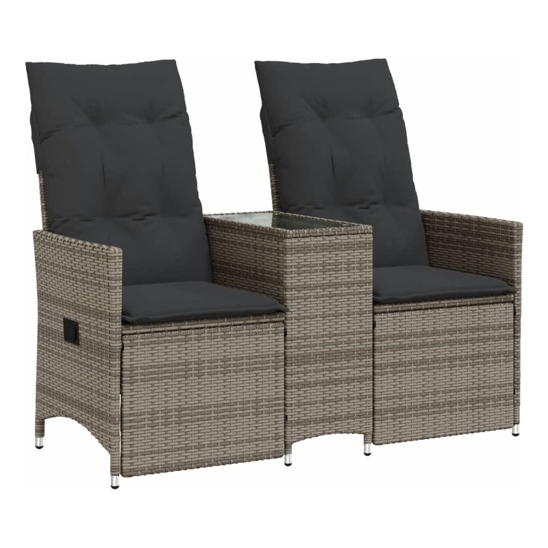 Bowery Hill Contemporary Synthetic Poly Rattan Reclining Garden Sofa in Gray