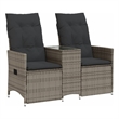 Bowery Hill Contemporary Synthetic Poly Rattan Reclining Garden Sofa in Gray