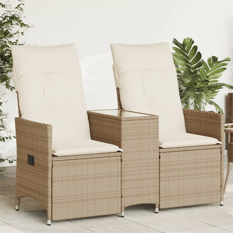Bowery Hill 2-Seater PE Rattan Reclining Garden Sofa in Beige