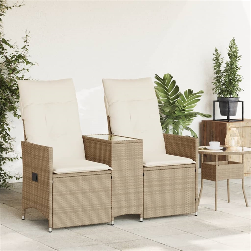Bowery Hill 2-Seater PE Rattan Reclining Garden Sofa in Beige