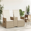 Bowery Hill 2-Seater PE Rattan Reclining Garden Sofa in Beige