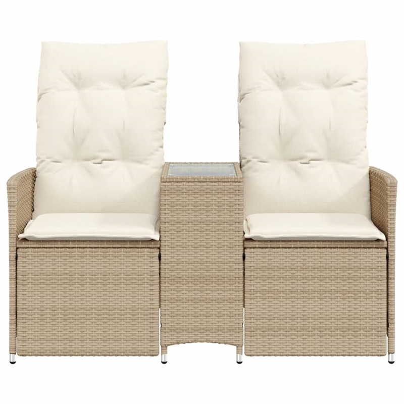 Bowery Hill 2-Seater PE Rattan Reclining Garden Sofa in Beige