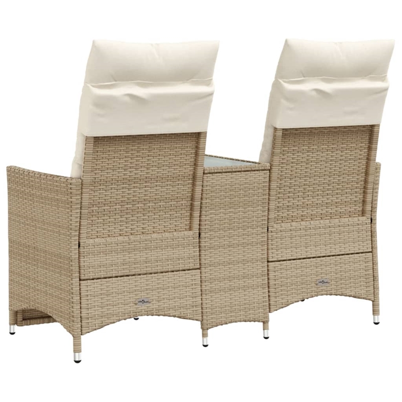 Bowery Hill 2-Seater PE Rattan Reclining Garden Sofa in Beige