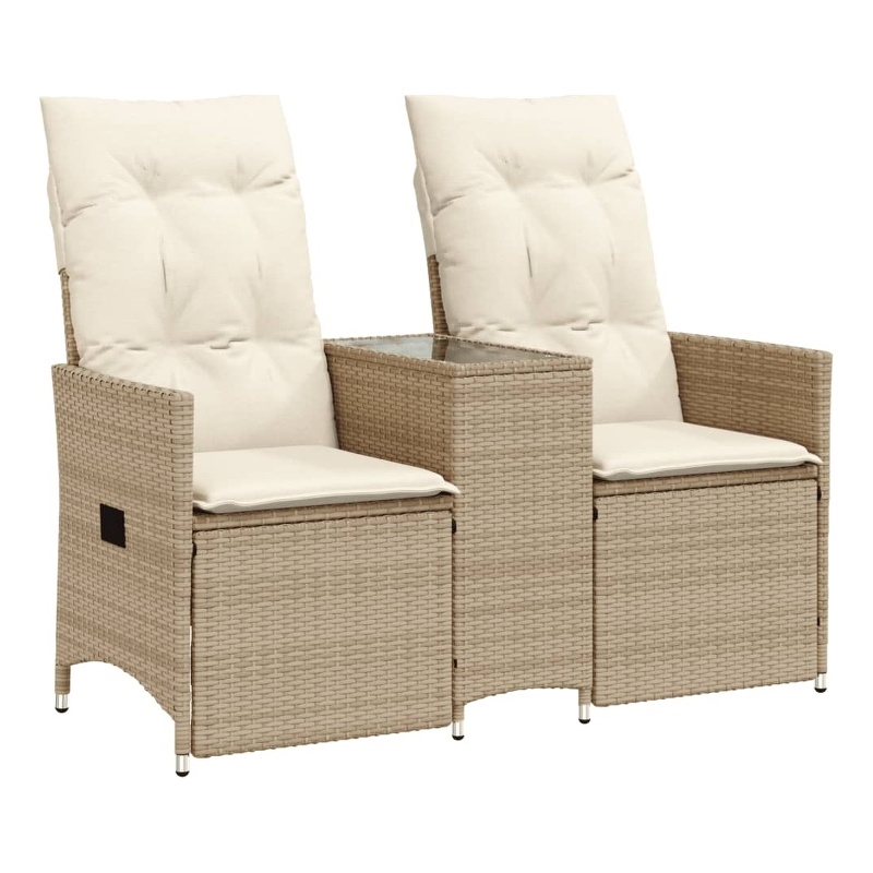 Bowery Hill 2-Seater PE Rattan Reclining Garden Sofa in Beige