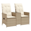 Bowery Hill 2-Seater PE Rattan Reclining Garden Sofa in Beige
