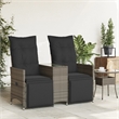 Bowery Hill Contemporary Synthetic Poly Rattan Reclining Garden Sofa in Gray