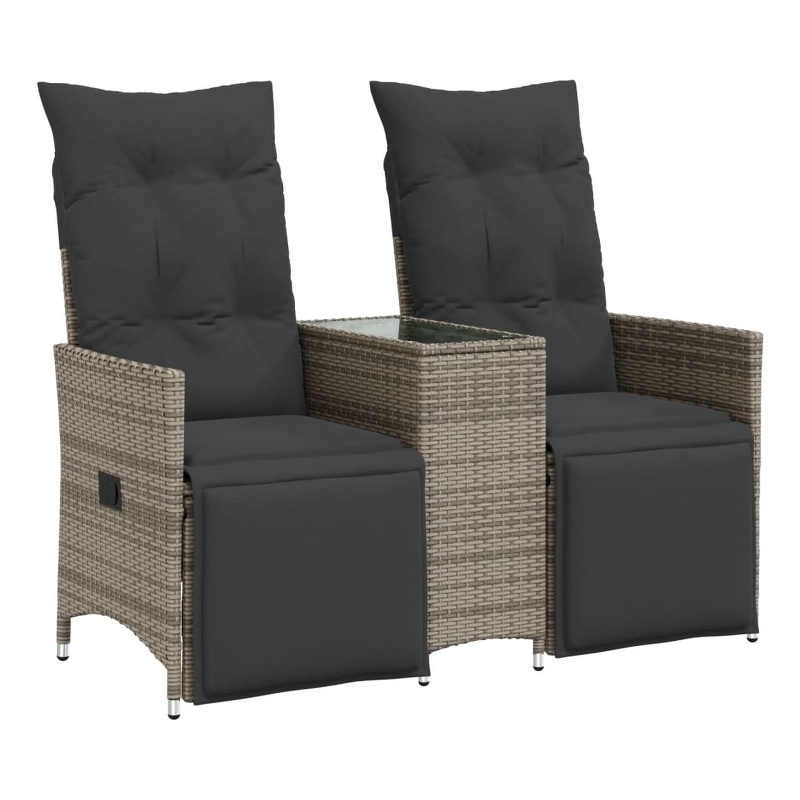 Bowery Hill Contemporary Synthetic Poly Rattan Reclining Garden Sofa in Gray